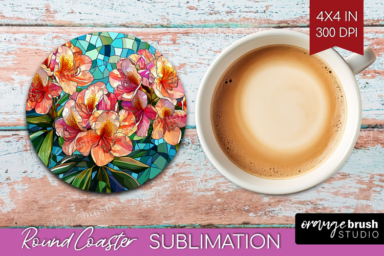 Stained Glass Round Coaster - Flowers Coaster PNG