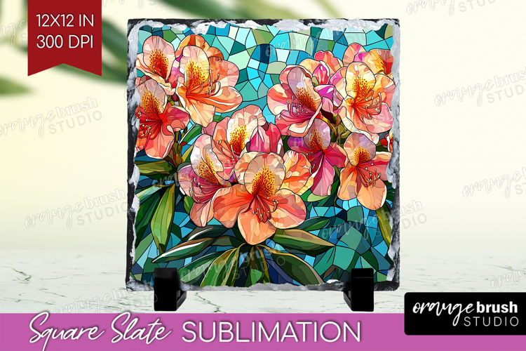 Stained Glass Slate PNG - Flowers Square Slate Sublimation
