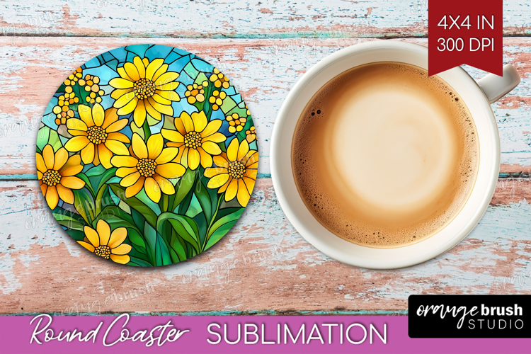 Stained Glass Round Coaster - Flowers Coaster PNG