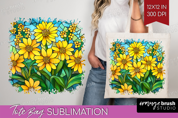 Stained Glass Tote Bag - Flowers Tote Bag PNG Sublimation