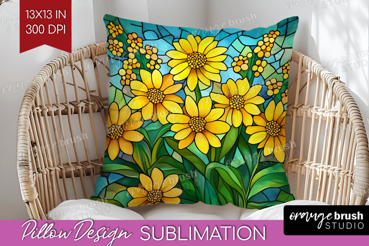 Stained Glass Pillow Sublimation - Flowers Pillow Cover PNG