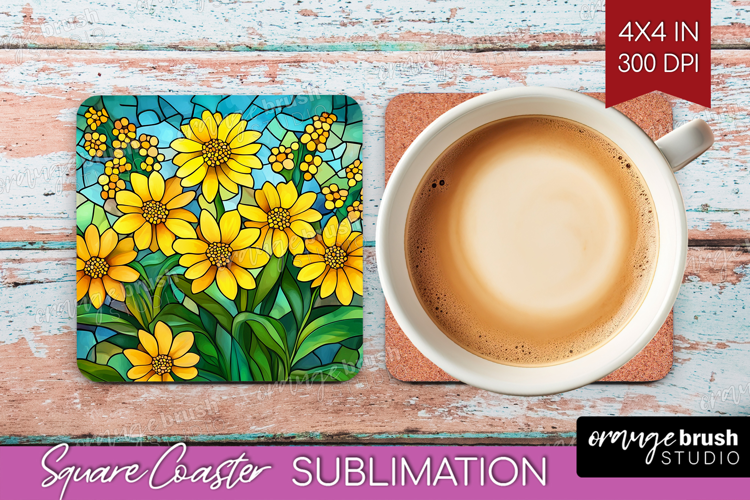 Stained Glass Square Coaster - Flowers Coaster PNG