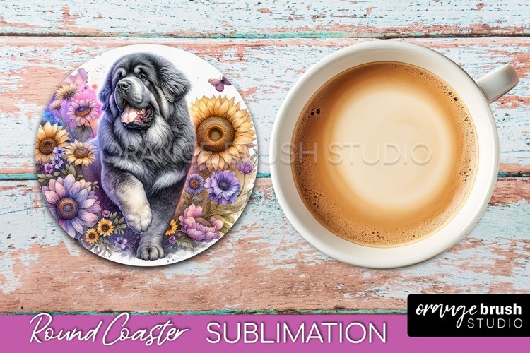 Tibetan Mastiff Round Coaster Dog Sublimation Floral PNG