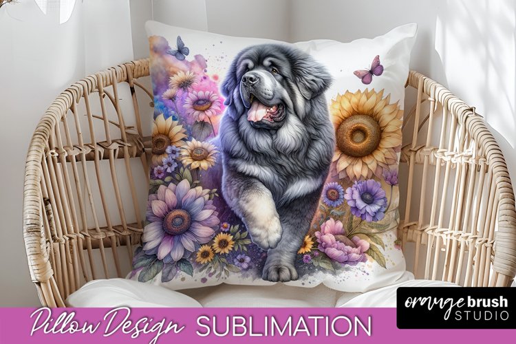 Tibetan Mastiff Pillow Cover Dog Sublimation Floral PNG