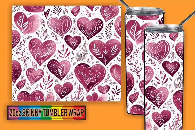 Romantic Watercolors: Heart Pattern Tumbler Wrap