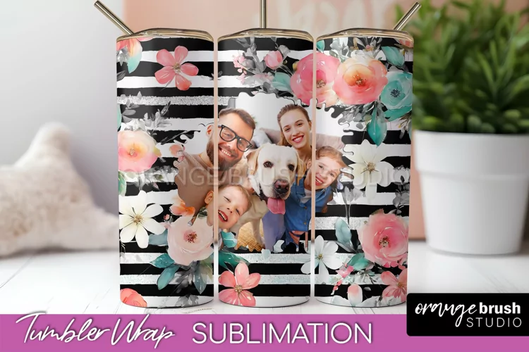 Photo Tumbler Wrap, Floral Picture Frame Tumbler Sublimation