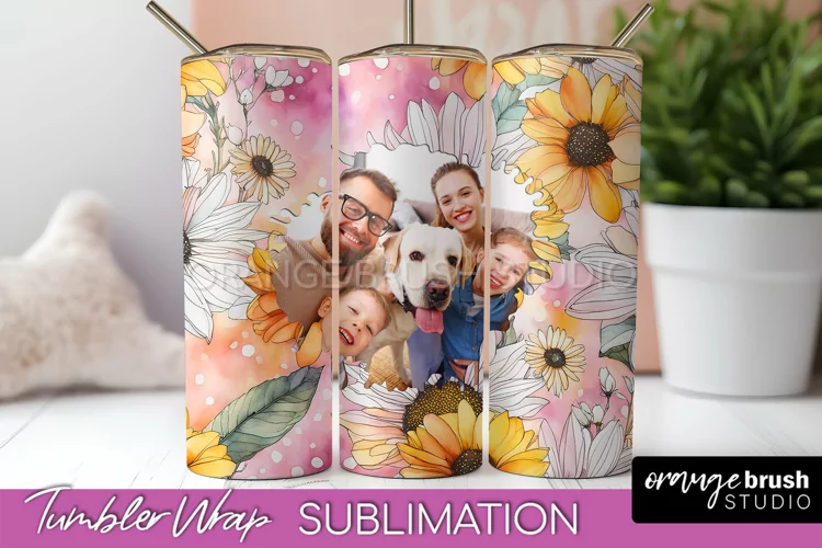 Photo Tumbler Wrap, Floral Picture Frame Tumbler Sublimation