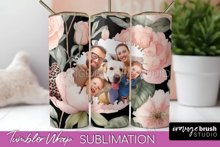 Photo Tumbler Wrap, Floral Picture Frame Tumbler Sublimation