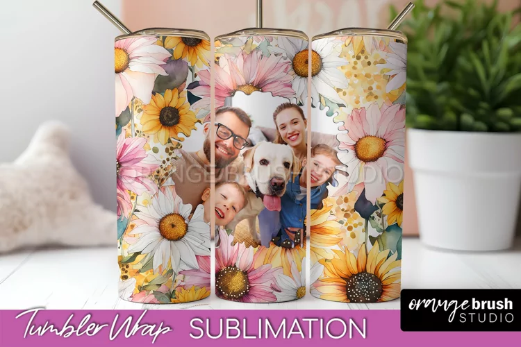 Photo Tumbler Wrap, Floral Picture Frame Tumbler Sublimation