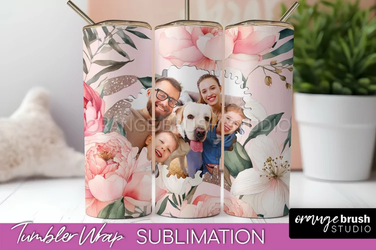 Photo Tumbler Wrap, Floral Picture Frame Tumbler Sublimation