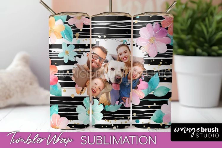 Photo Tumbler Wrap, Floral Picture Frame Tumbler Sublimation
