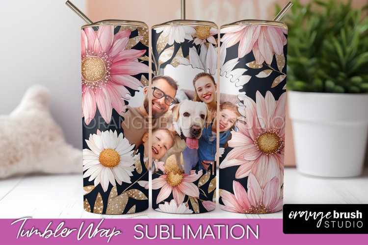 Photo Tumbler Wrap, Floral Picture Frame Tumbler Sublimation example image 1