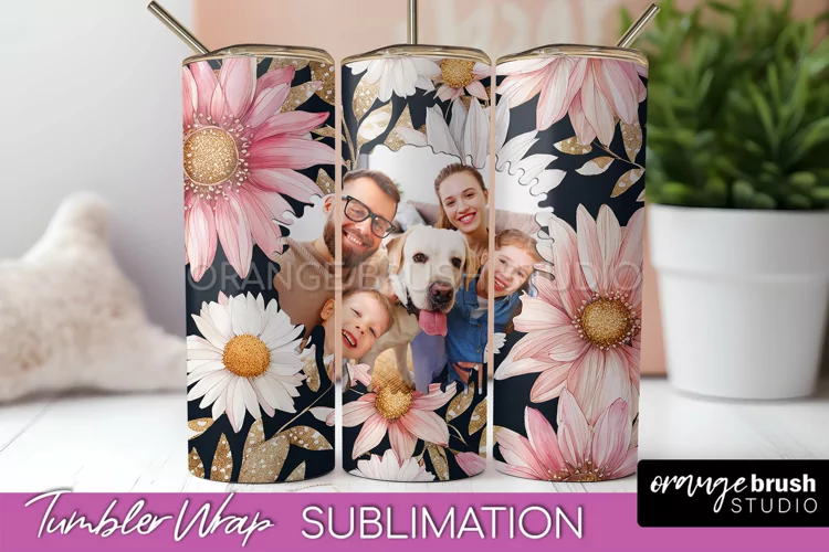 Photo Tumbler Wrap, Floral Picture Frame Tumbler Sublimation