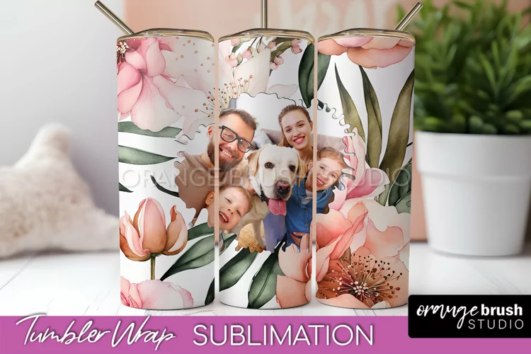 Photo Tumbler Wrap, Floral Picture Frame Tumbler Sublimation