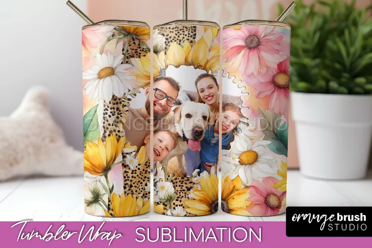 Photo Tumbler Wrap, Floral Picture Frame Tumbler Sublimation