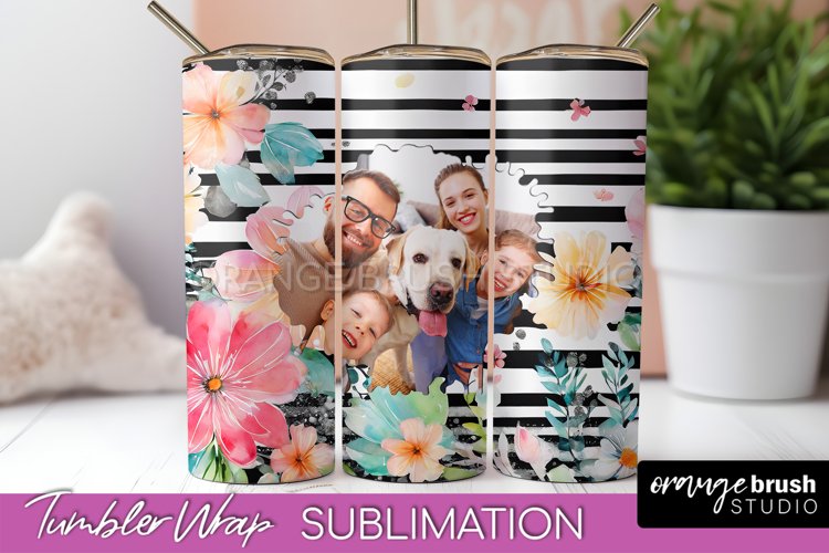 Photo Tumbler Wrap, Floral Picture Frame Tumbler Sublimation example image 1