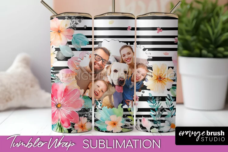 Photo Tumbler Wrap, Floral Picture Frame Tumbler Sublimation