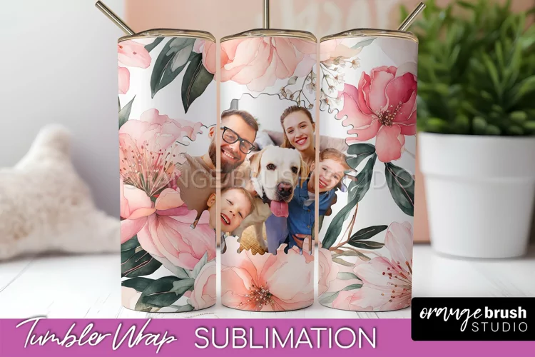 Photo Tumbler Wrap, Floral Picture Frame Tumbler Sublimation