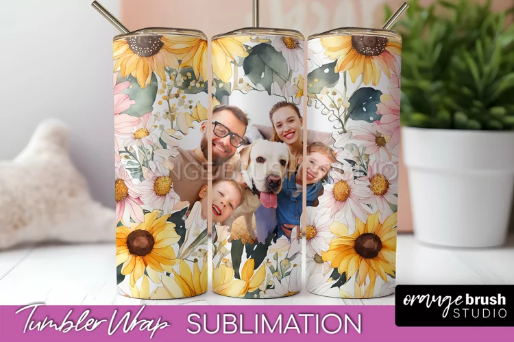 Photo Tumbler Wrap, Floral Picture Frame Tumbler Sublimation