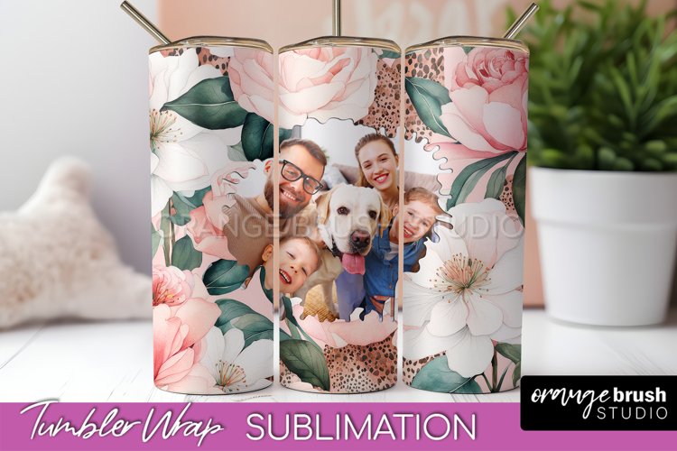 Photo Tumbler Wrap, Floral Picture Frame Tumbler Sublimation example image 1