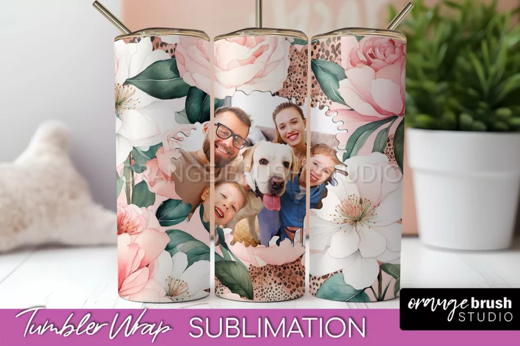 Photo Tumbler Wrap, Floral Picture Frame Tumbler Sublimation