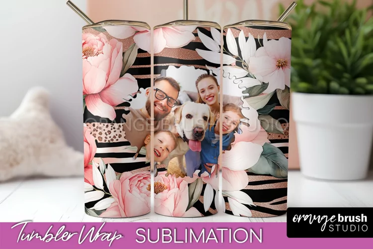 Photo Tumbler Wrap, Floral Picture Frame Tumbler Sublimation