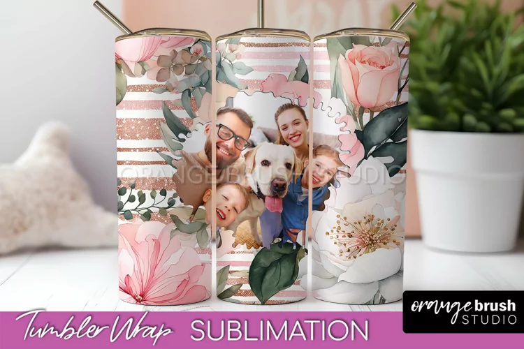 Photo Tumbler Wrap, Floral Picture Frame Tumbler Sublimation