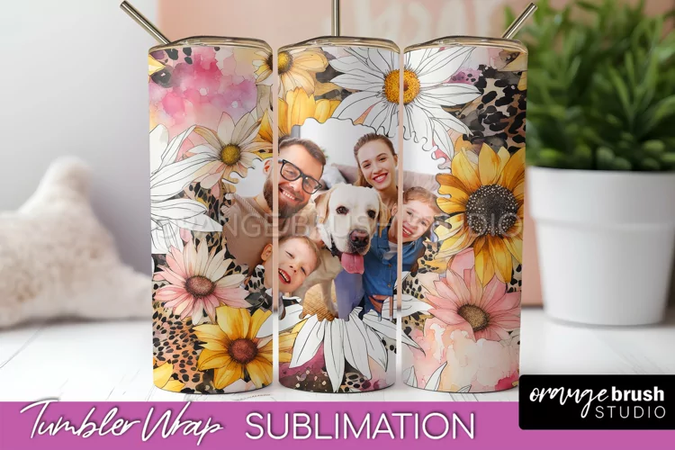 Photo Tumbler Wrap, Floral Picture Frame Tumbler Sublimation