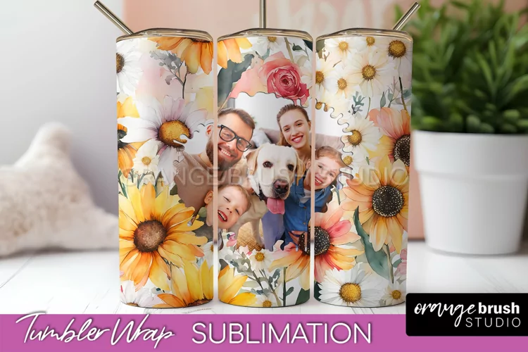 Photo Tumbler Wrap, Floral Picture Frame Tumbler Sublimation