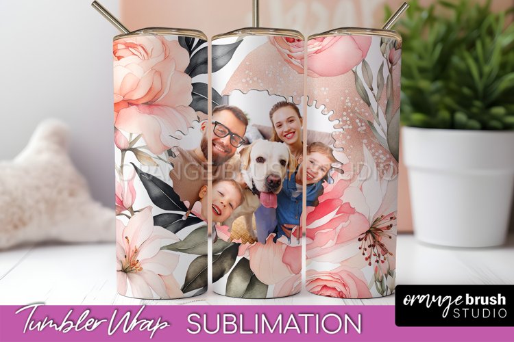 Photo Tumbler Wrap, Floral Picture Frame Tumbler Sublimation example image 1