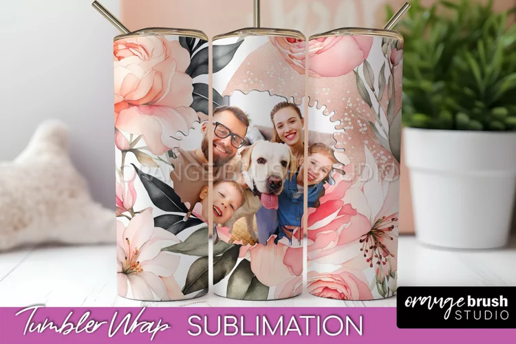 Photo Tumbler Wrap, Floral Picture Frame Tumbler Sublimation