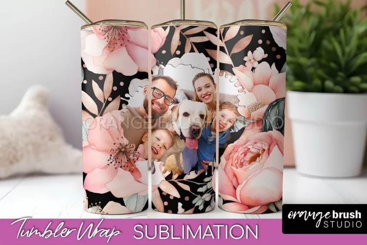 Photo Tumbler Wrap, Floral Picture Frame Tumbler Sublimation
