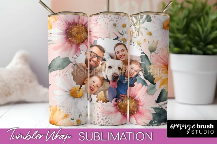 Photo Tumbler Wrap, Floral Picture Frame Tumbler Sublimation