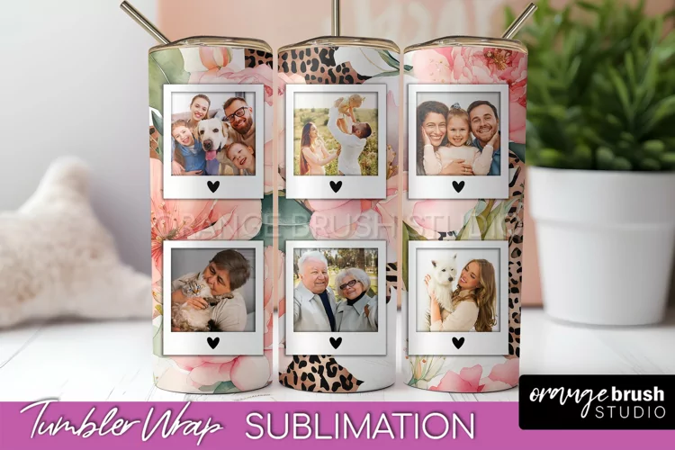 Photo Tumbler Wrap, Floral Picture Frame Tumbler Sublimation