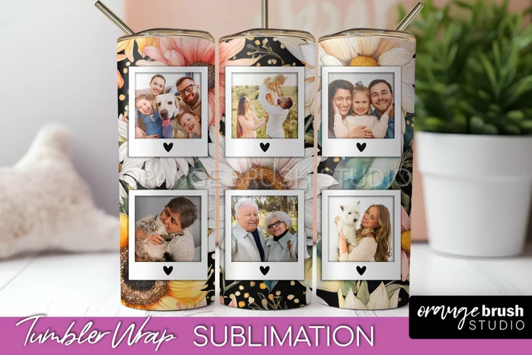 Photo Tumbler Wrap, Floral Picture Frame Tumbler Sublimation