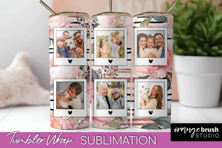 Photo Tumbler Wrap, Floral Picture Frame Tumbler Sublimation