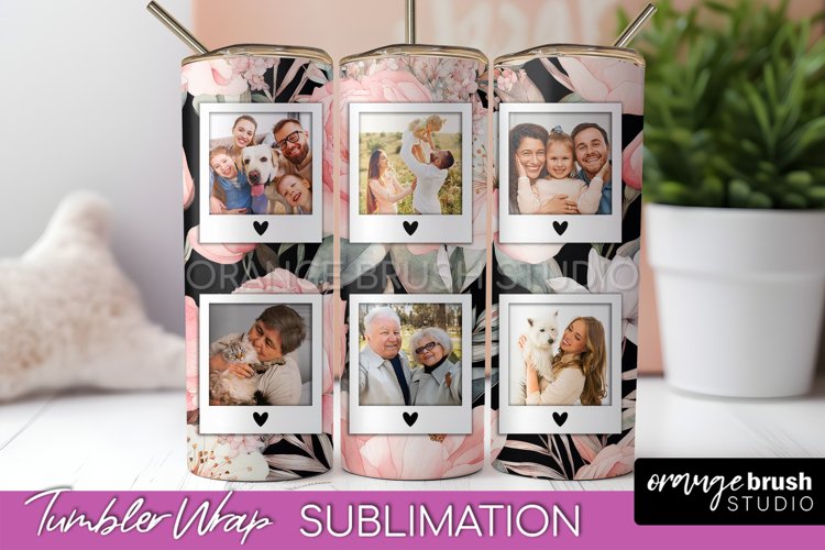 Photo Tumbler Wrap, Floral Picture Frame Tumbler Sublimation example image 1