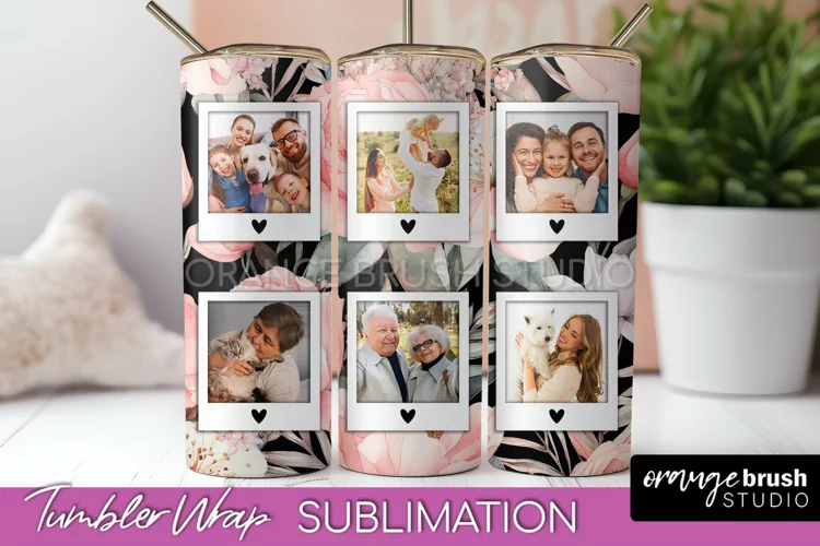 Photo Tumbler Wrap, Floral Picture Frame Tumbler Sublimation