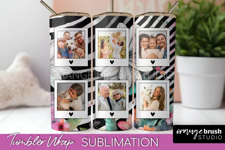 Photo Tumbler Wrap, Floral Picture Frame Tumbler Sublimation