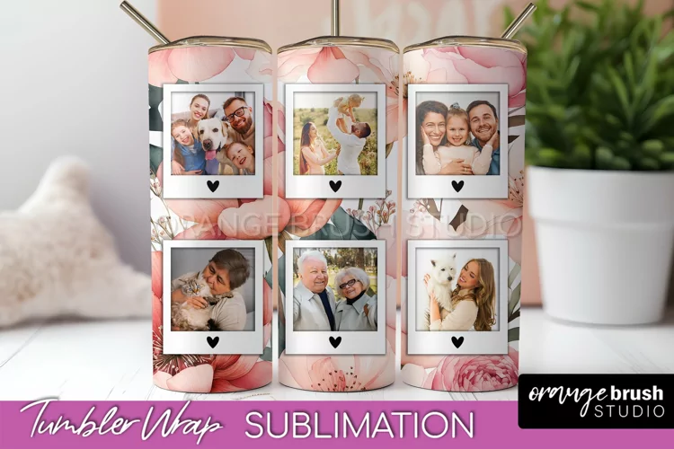 Photo Tumbler Wrap, Floral Picture Frame Tumbler Sublimation