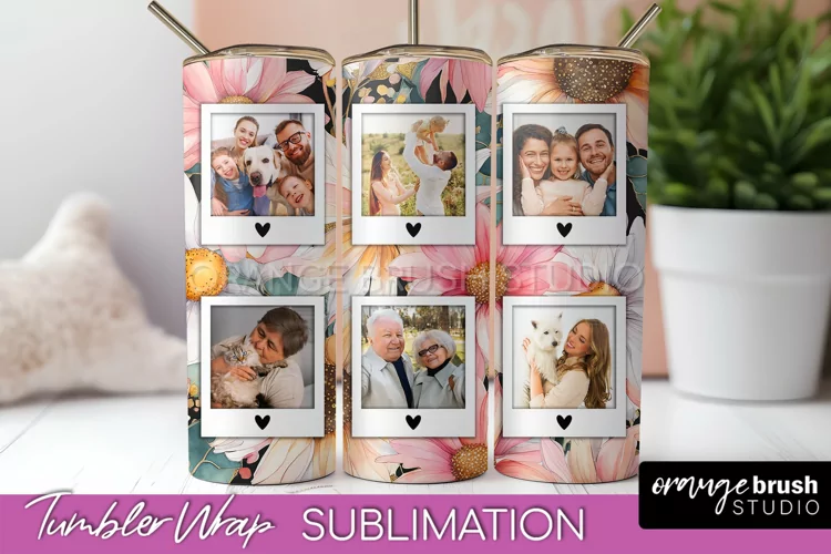 Photo Tumbler Wrap, Floral Picture Frame Tumbler Sublimation