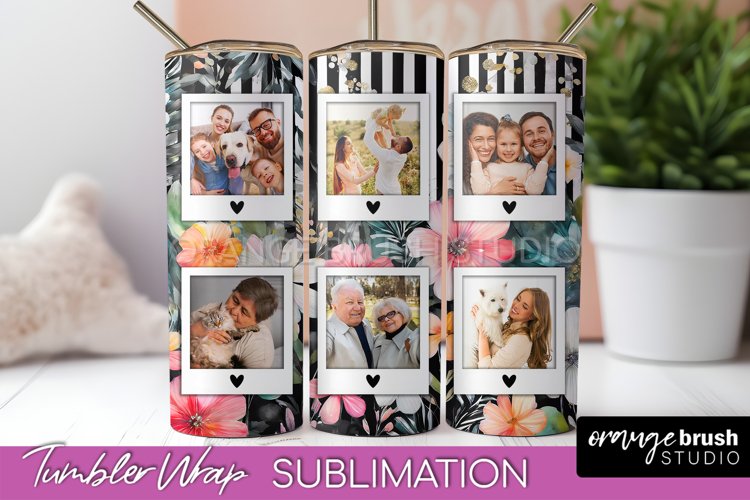 Photo Tumbler Wrap, Floral Picture Frame Tumbler Sublimation example image 1