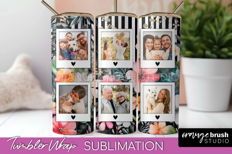 Photo Tumbler Wrap, Floral Picture Frame Tumbler Sublimation