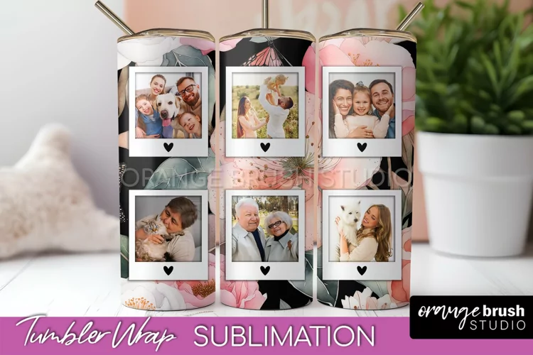 Photo Tumbler Wrap, Floral Picture Frame Tumbler Sublimation