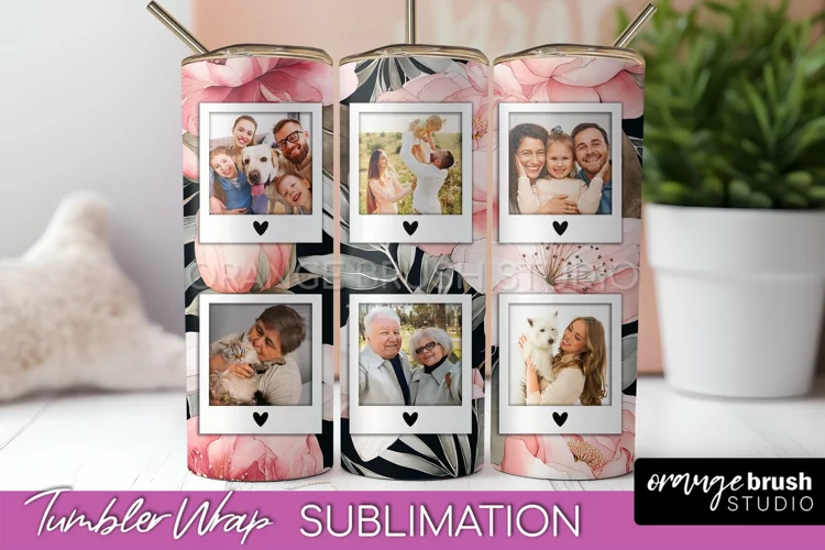 Photo Tumbler Wrap, Floral Picture Frame Tumbler Sublimation