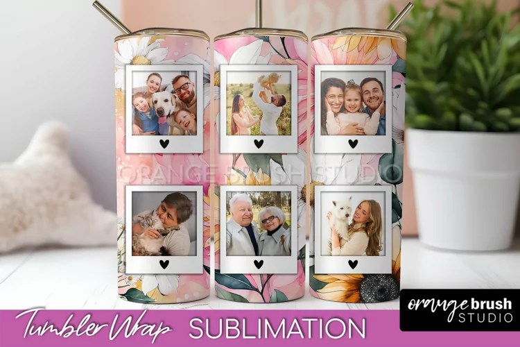 Photo Tumbler Wrap, Floral Picture Frame Tumbler Sublimation