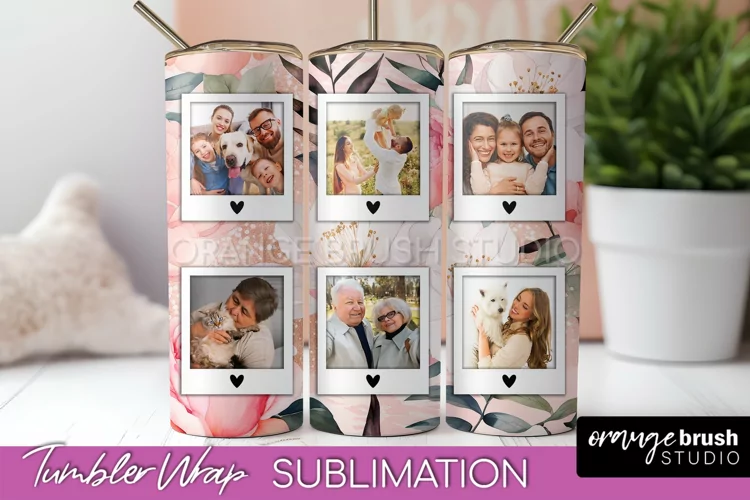 Photo Tumbler Wrap, Floral Picture Frame Tumbler Sublimation
