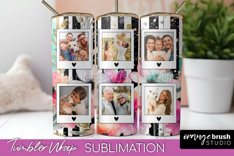Photo Tumbler Wrap, Floral Picture Frame Tumbler Sublimation