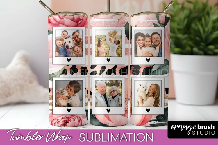 Photo Tumbler Wrap, Floral Picture Frame Tumbler Sublimation