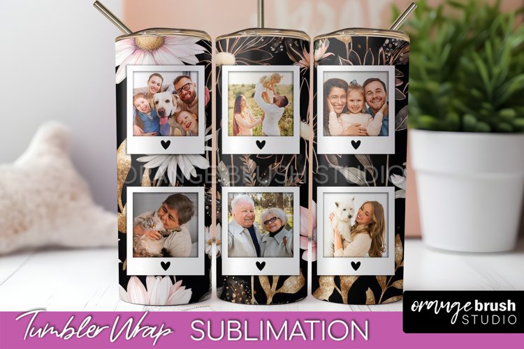 Photo Tumbler Wrap, Floral Picture Frame Tumbler Sublimation example image 1